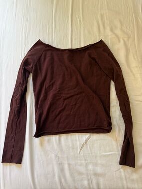 Urban Outfitters Off-Shoulder Long Sleeve Top - Brown/Maroon